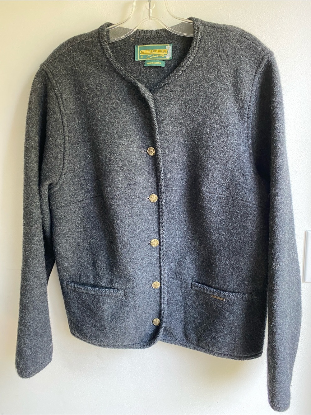 Geiger Austria Wool Grey Sweater Cardigan Size 40- Large